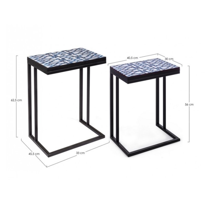 Set 2 tavolini NEAPOLIS in acciaio con piano in mdf decorato con stampa 62.5h 56h cm - Samnite
