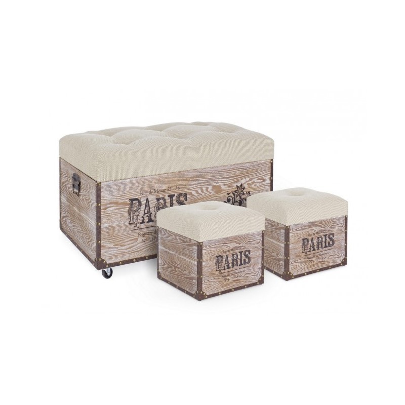 Set 3 pouf in MDF Beige TAVEL PARIS - Samnite