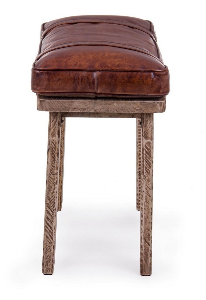 Sgabello rettangolare legno pelle Charleston cm 54 x 30 x 53 - Samnite