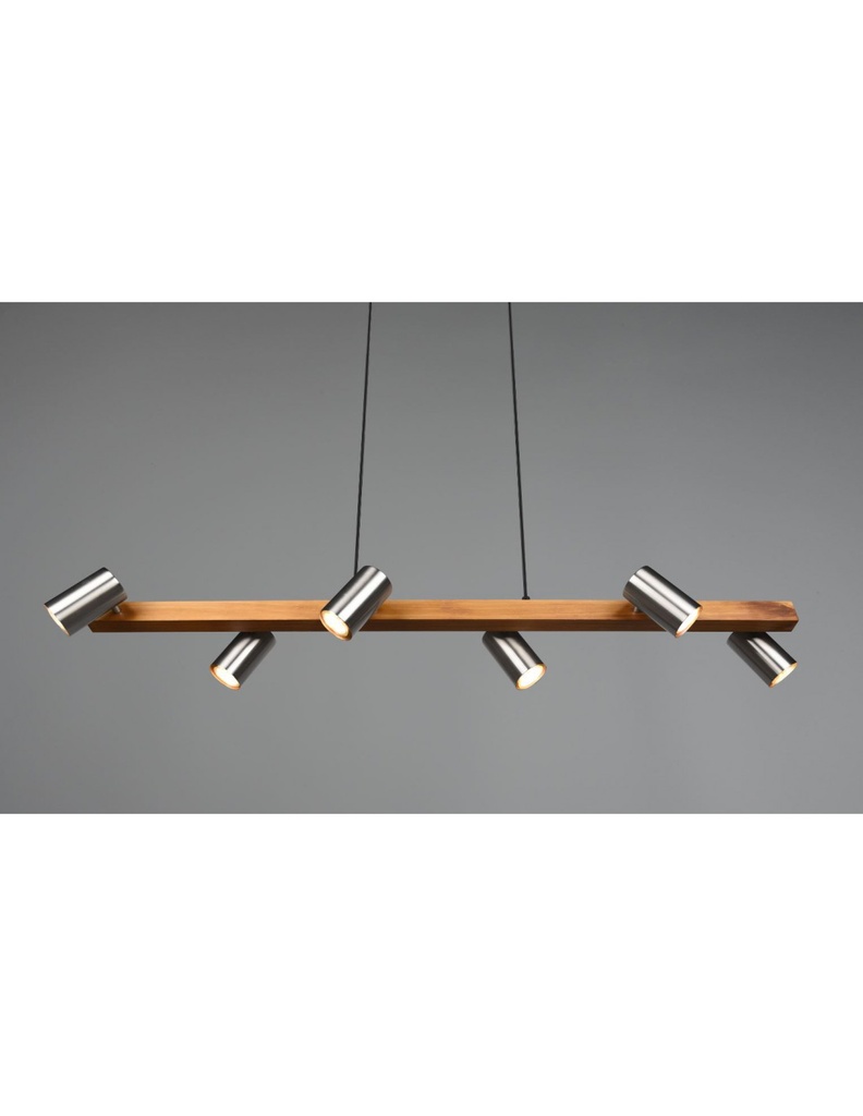 Sospensione Isola Legno 6 Spot Nichel Cilindrici Orientabili Marley Trio Lighting - Samnite