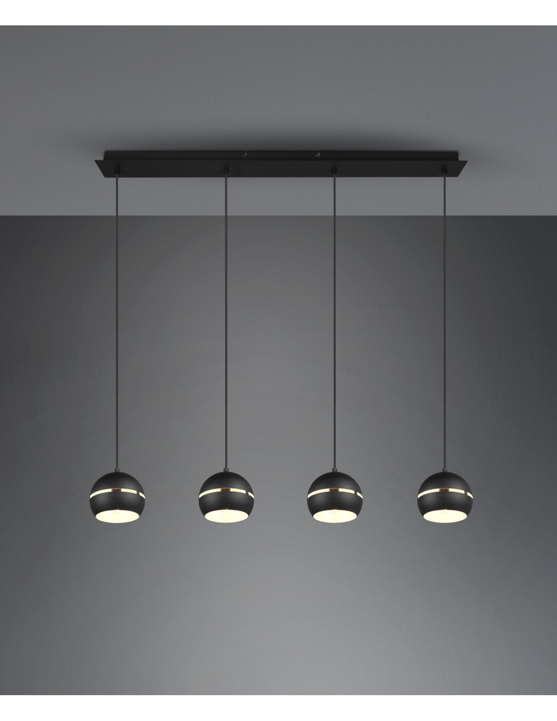 Sospensione Lineare Fletcher 4 Diffusori Sferici Nero Trio Lighting - Samnite