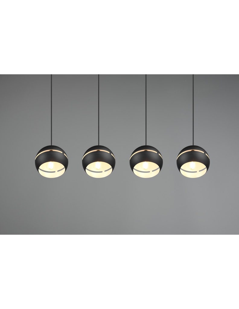Sospensione Lineare Fletcher 4 Diffusori Sferici Nero Trio Lighting - Samnite
