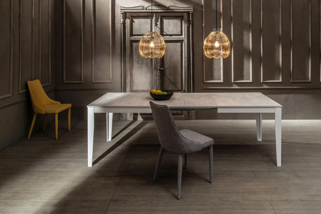 Tavolo allungabile cemento bianco-metallo bianco 90 cm x 156- 316 cm H. 76 cm - Samnite