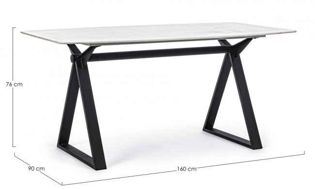 Tavolo bianco acciaio e vetro effetto marmo stile design cm 160x90 - Samnite