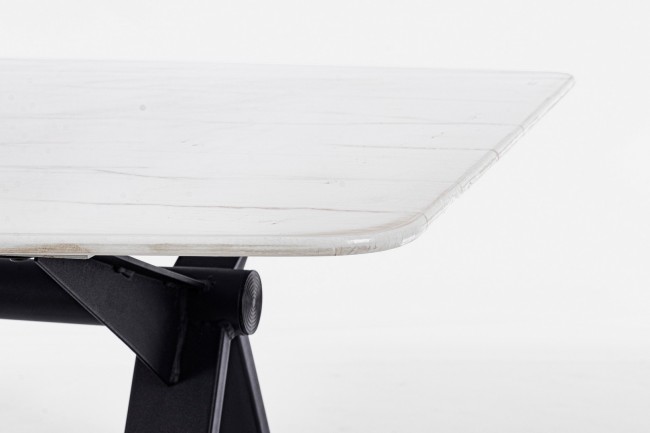 Tavolo bianco acciaio e vetro effetto marmo stile design cm 160x90 - Samnite