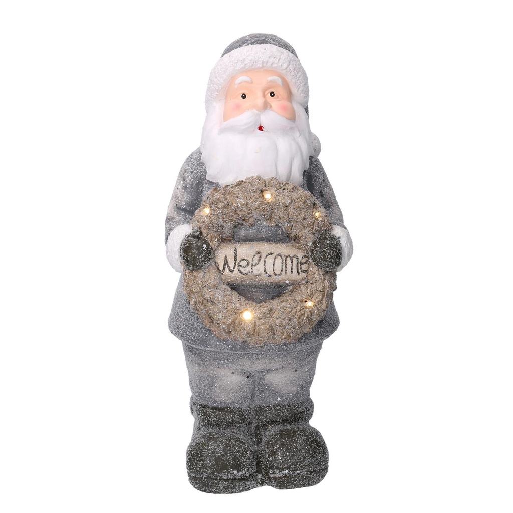 Babbo natale resina led con ghirlanda grigio cm21,5x19,5h51