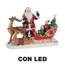 LED resin Santa Claus with reindeer and red sleigh cm38,5x17,5h27