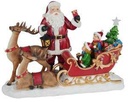 LED resin Santa Claus with reindeer and red sleigh cm38,5x17,5h27