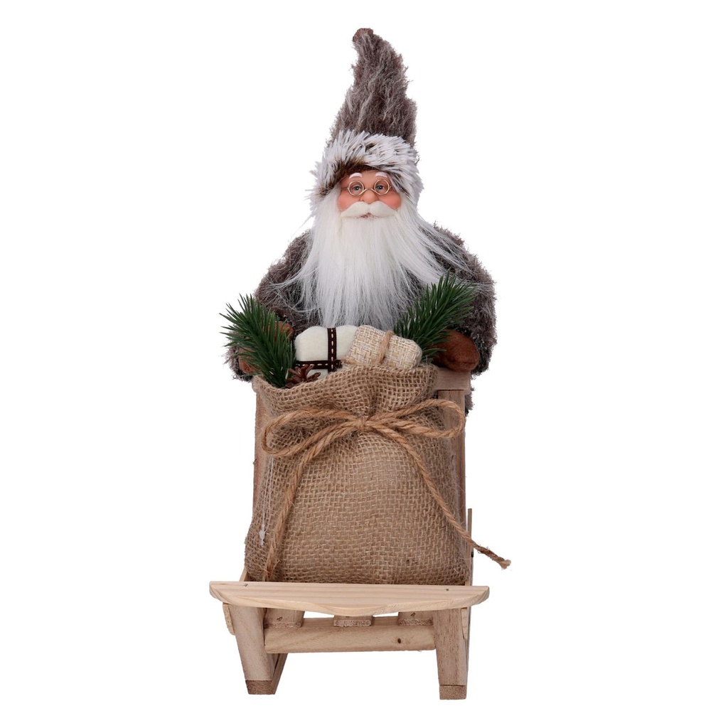 Babbo natale tessuto con slitta e regali marrone cm33x12h30
