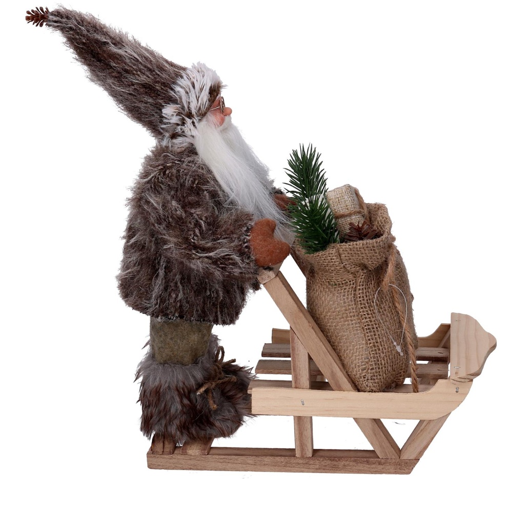 Babbo natale tessuto con slitta e regali marrone cm33x12h30