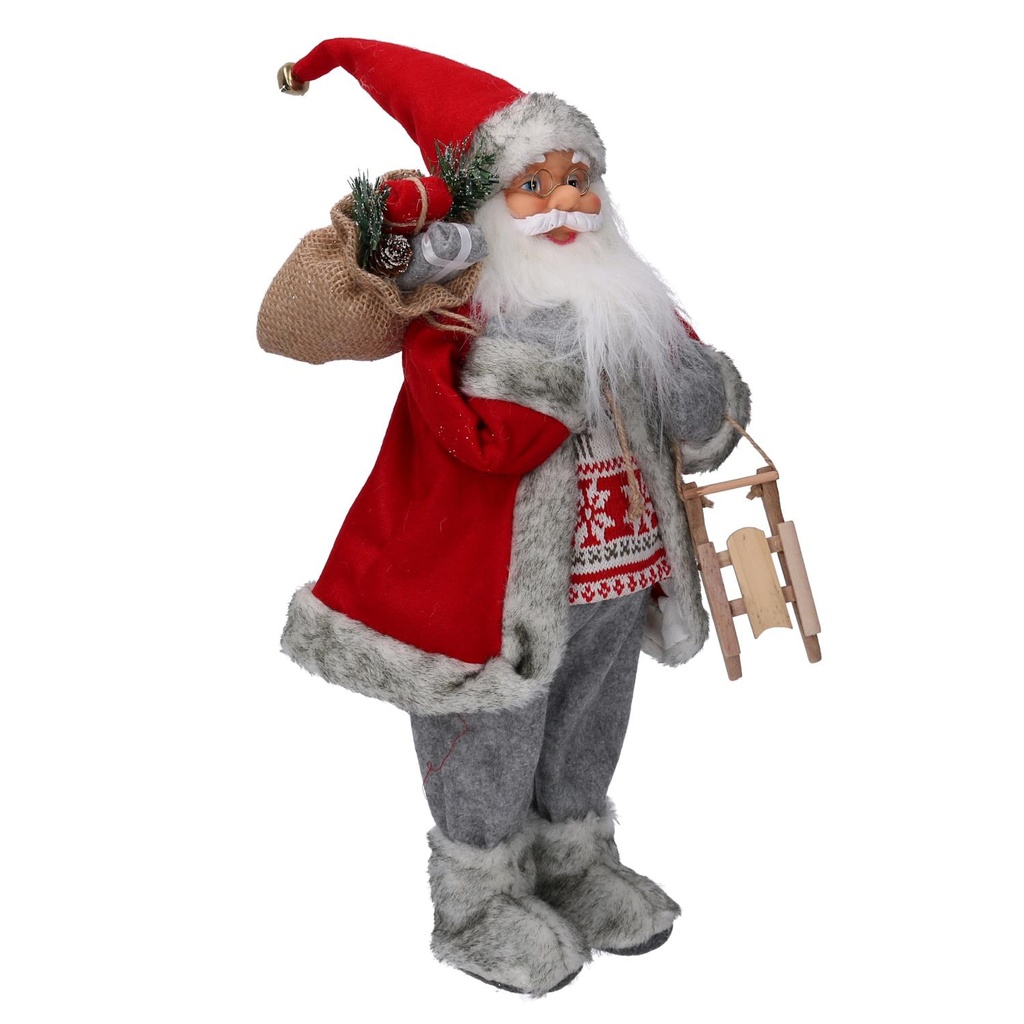 Babbo natale tessuto con slitta rosso cmh60