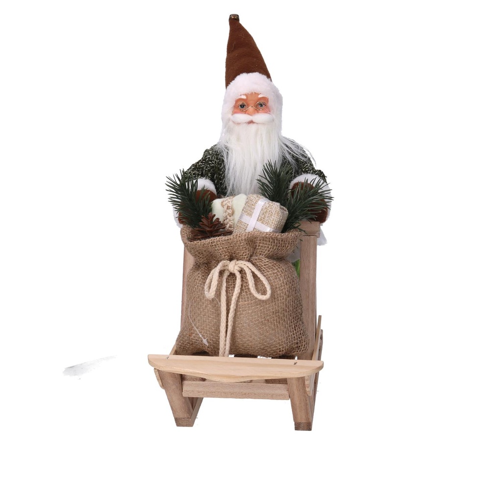 Babbo natale tessuto con slitta verde cm33x12h30