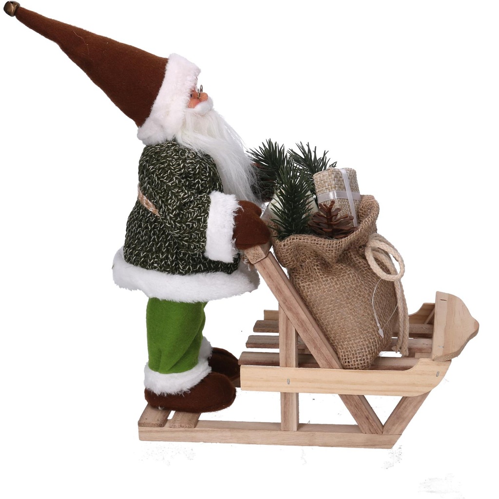 Babbo natale tessuto con slitta verde cm33x12h30