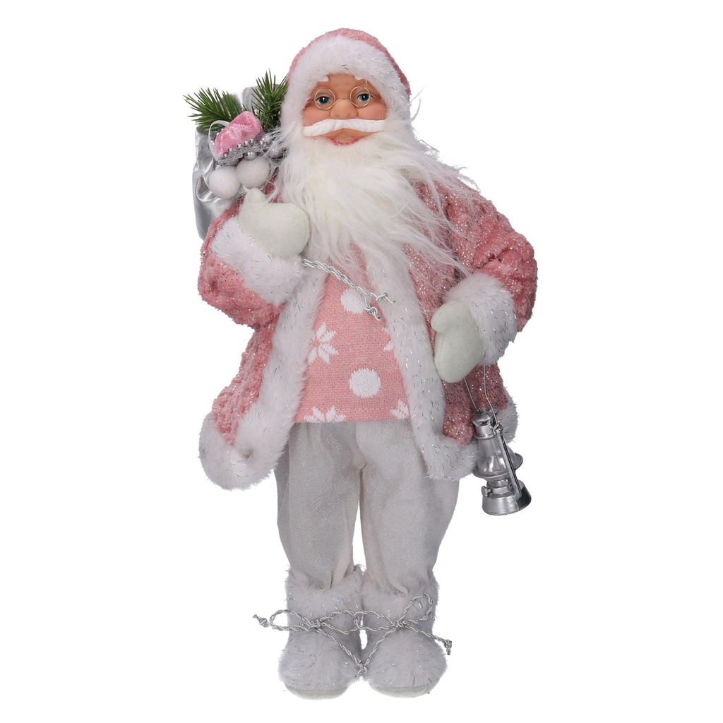 Babbo natale tessuto lanterna rosa cm40x23,5h80