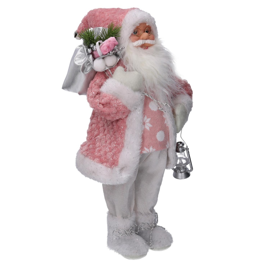 Babbo natale tessuto lanterna rosa cm40x23,5h80