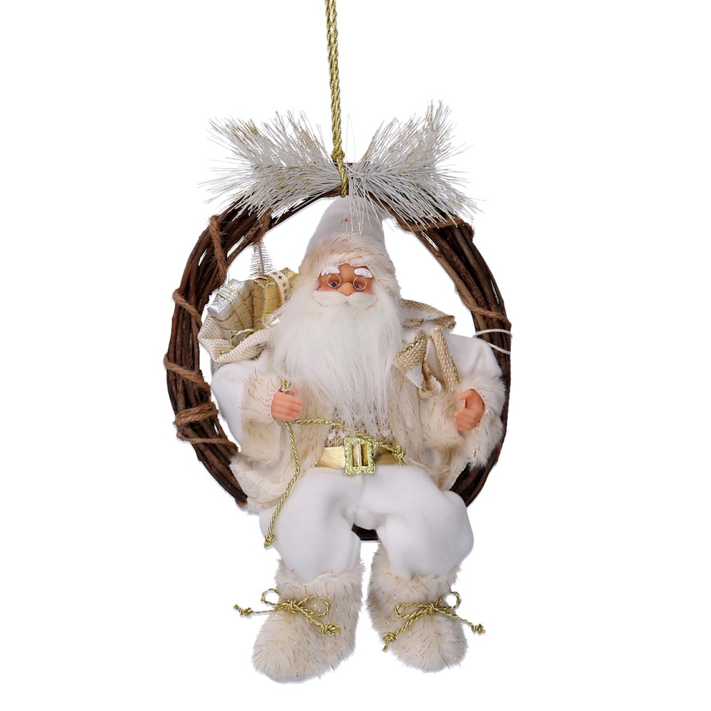 Babbo natale tessuto su ghirlanda bianco oro cm23,5x13,5h30