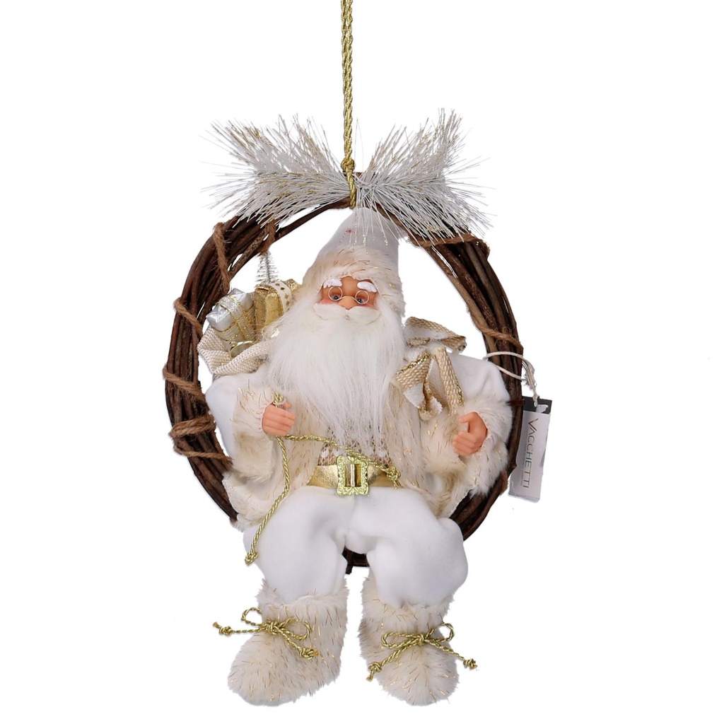 Babbo natale tessuto su ghirlanda bianco oro cm23,5x13,5h30
