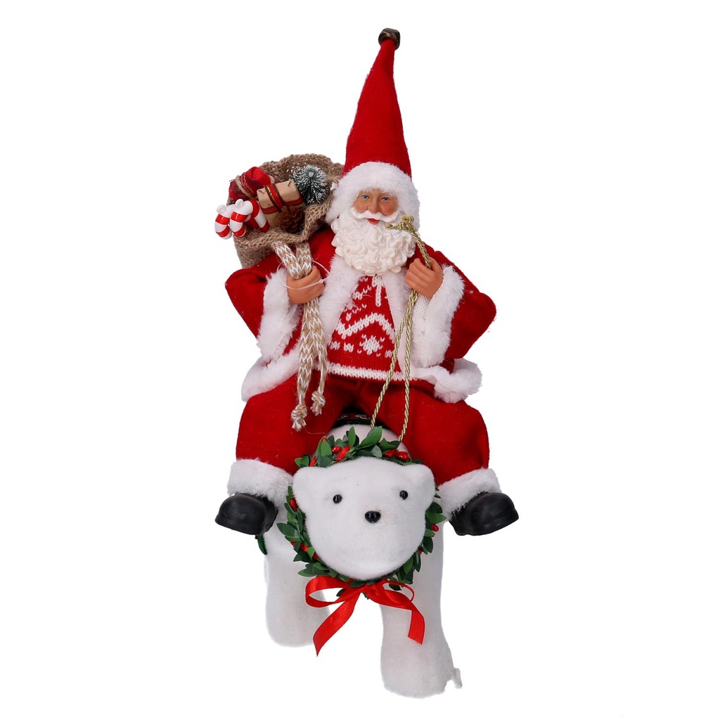 Babbo natale tessuto su orso rosso cm30x10h36