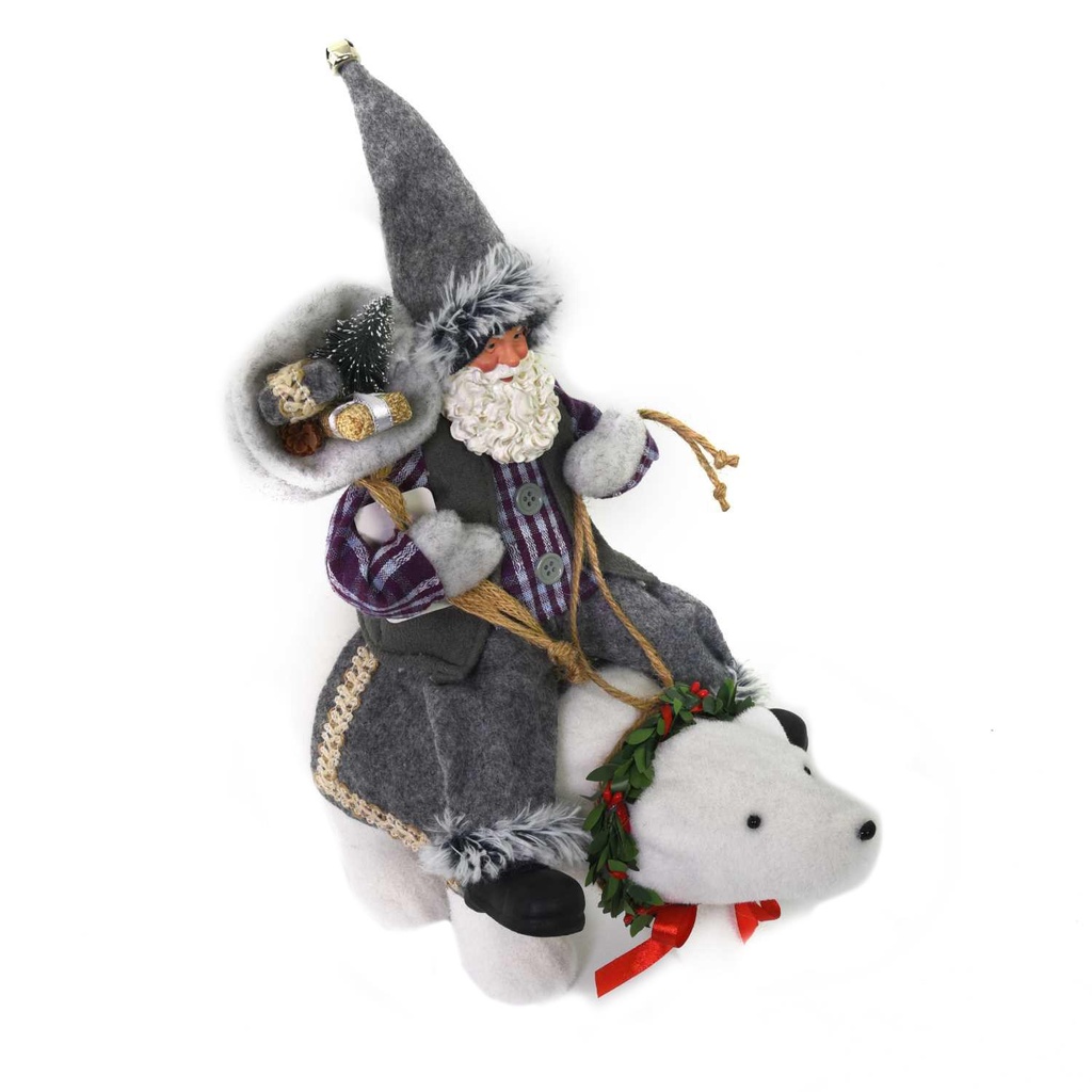 Babbo natale tessuto su orso viola cm30x10h36