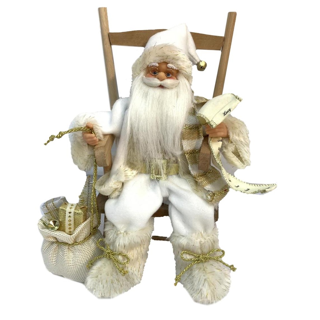 Babbo natale tessuto su sedia bianco oro cm23x22,5h30