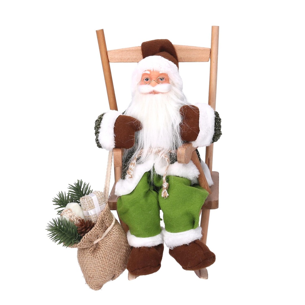 Babbo natale tessuto su sedia verde cm30