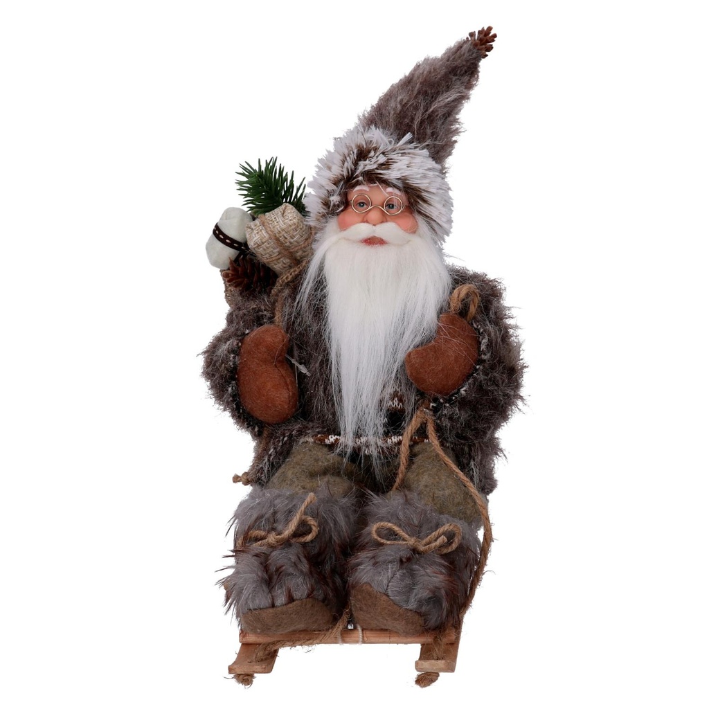 Babbo natale tessuto su slitta marrone cm33x12h30