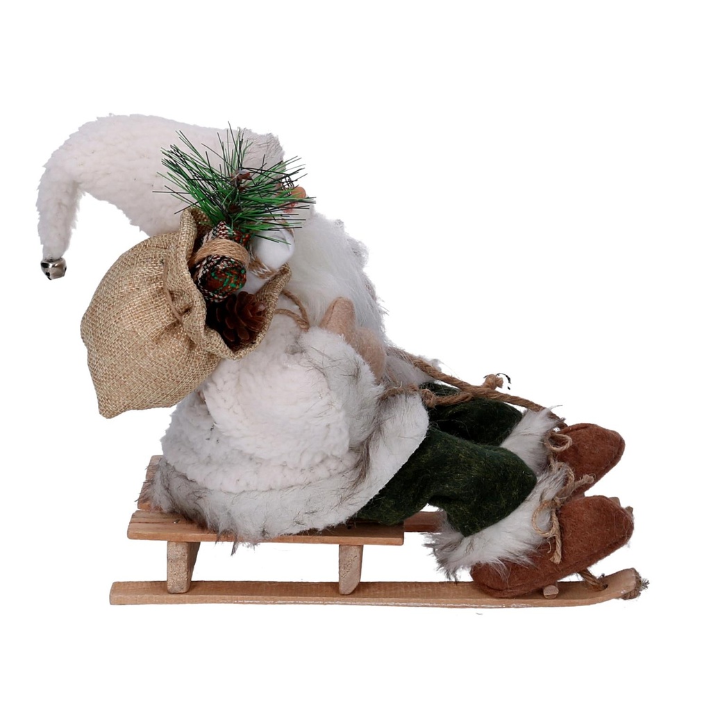 Babbo natale tessuto su slitta verde bianco cm33x12h30