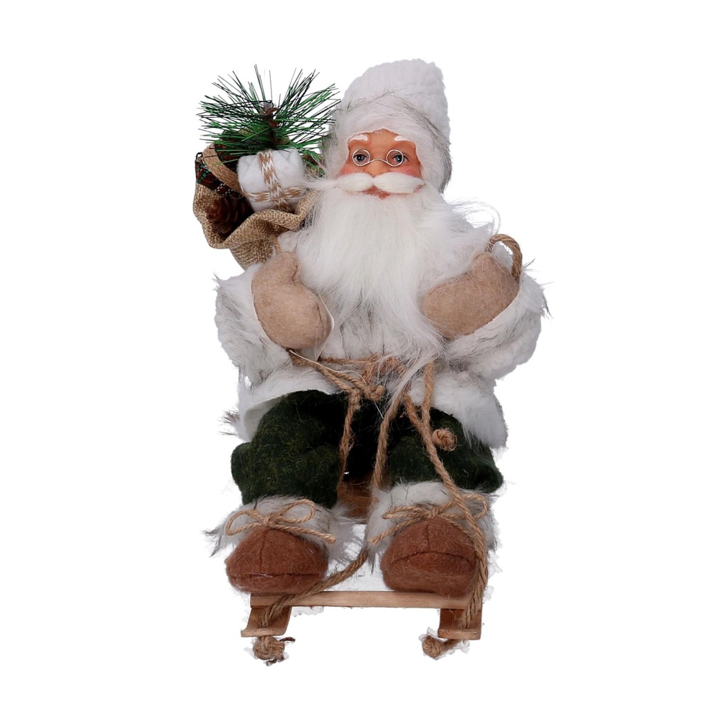 Babbo natale tessuto su slitta verde bianco cm33x12h30