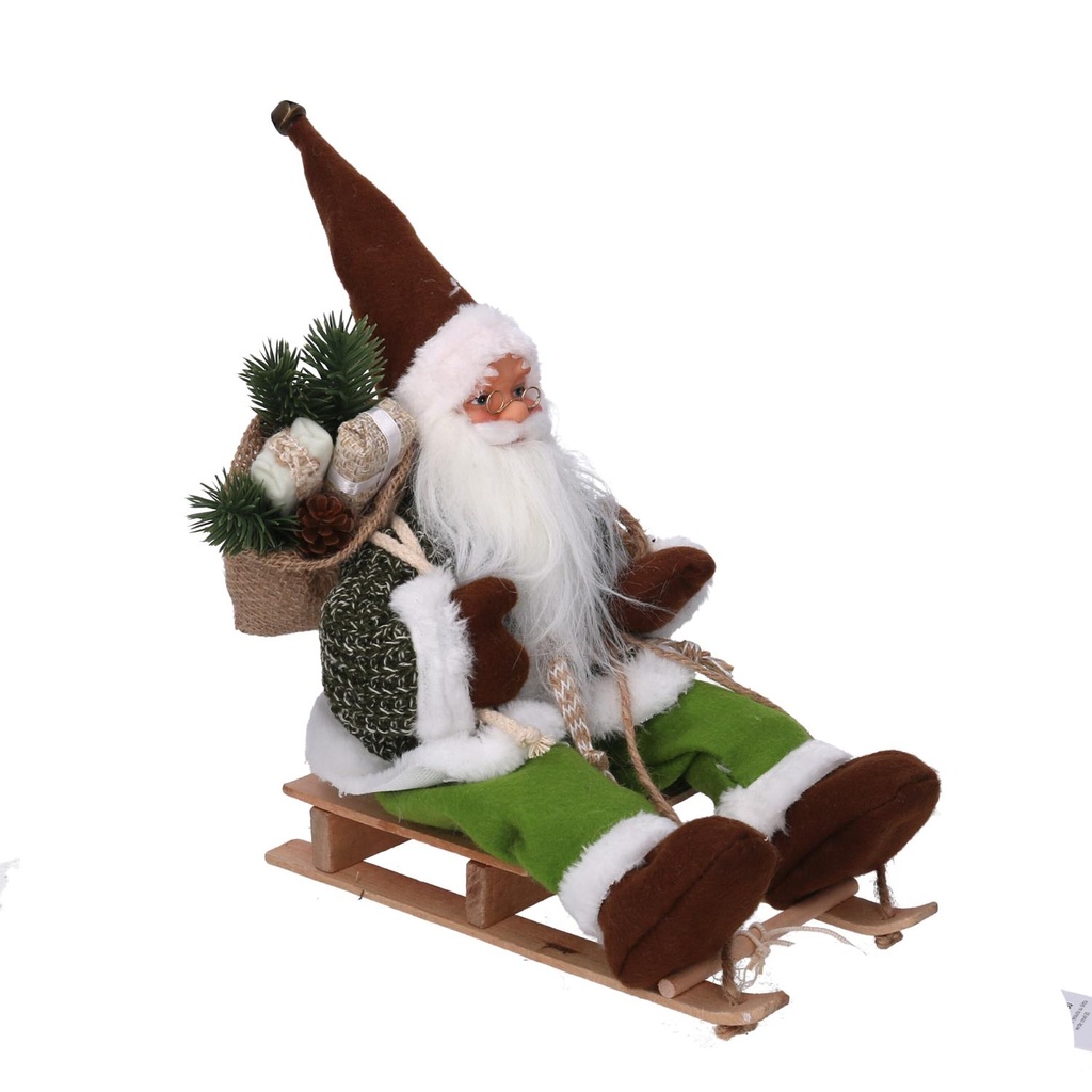 Babbo natale tessuto su slitta verde cm33x12h30
