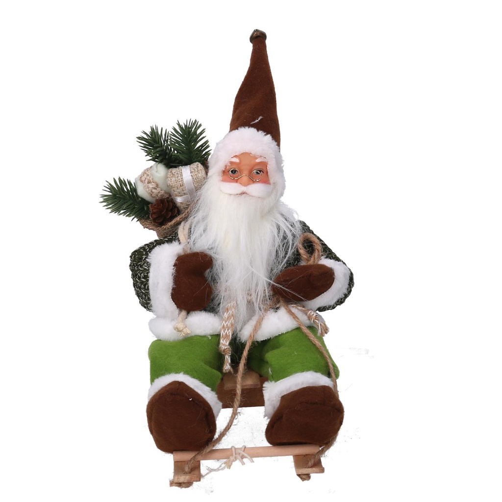 Babbo natale tessuto su slitta verde cm33x12h30