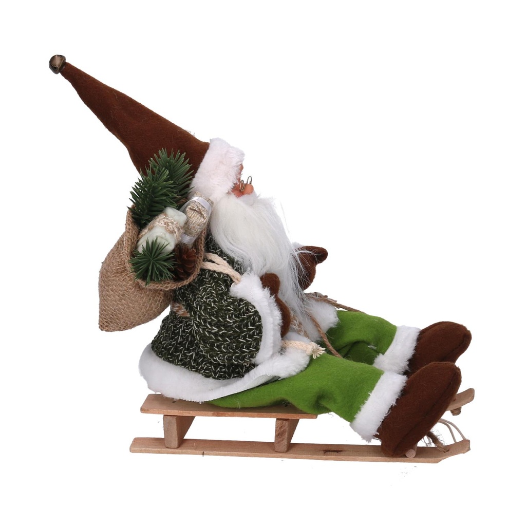 Babbo natale tessuto su slitta verde cm33x12h30