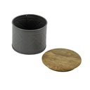 Barattolo metallo tappo legno grigio cmø10h8