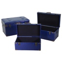 Baule blu ecopelle set da 3 pezzi di diverse misure