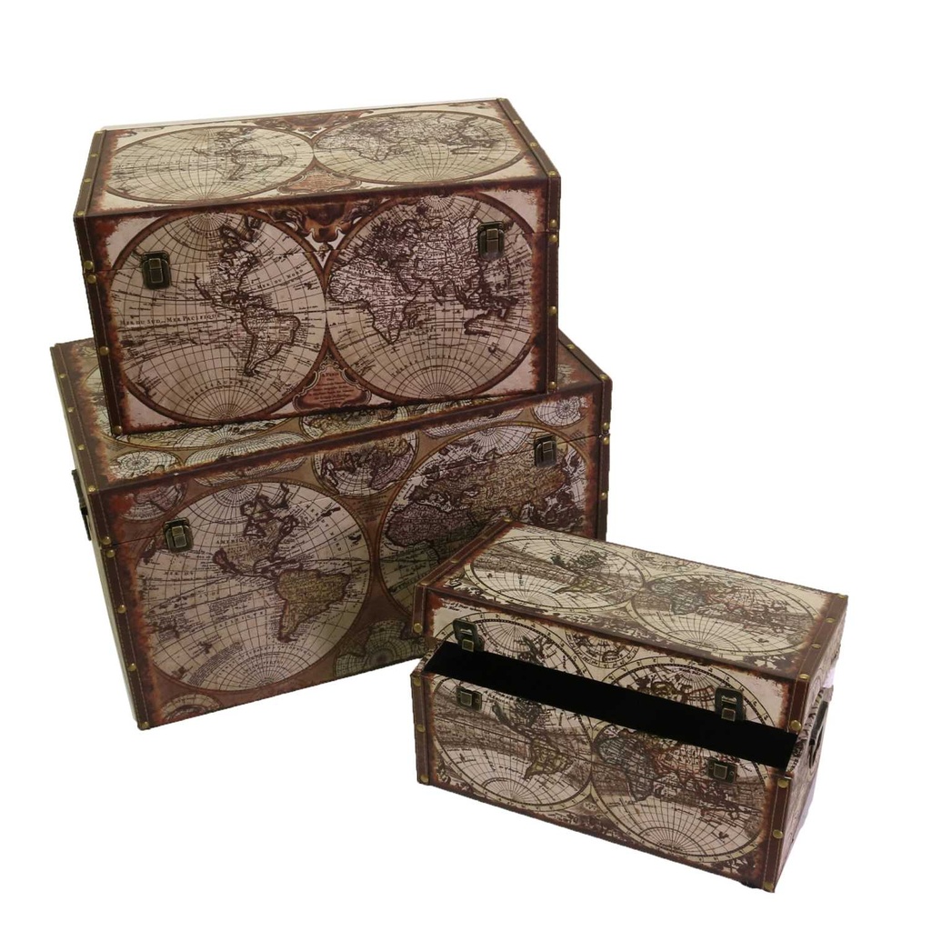 Eco-leather trunk 1-3 rectangular globe cm59x36h33