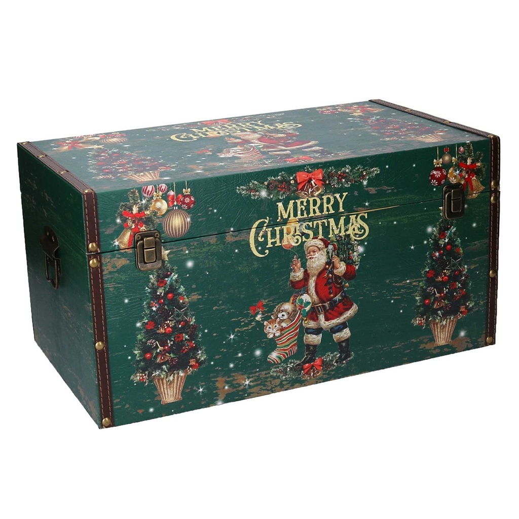 Baule ecopelle 1-3 rosso verde scritta Merry Christmas rettangolare cm 59x36h33