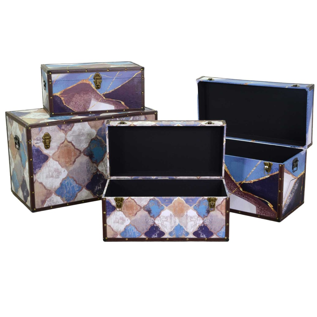 Rectangular Moroccan blue eco-leather trunk 1-4 cm80x40h50