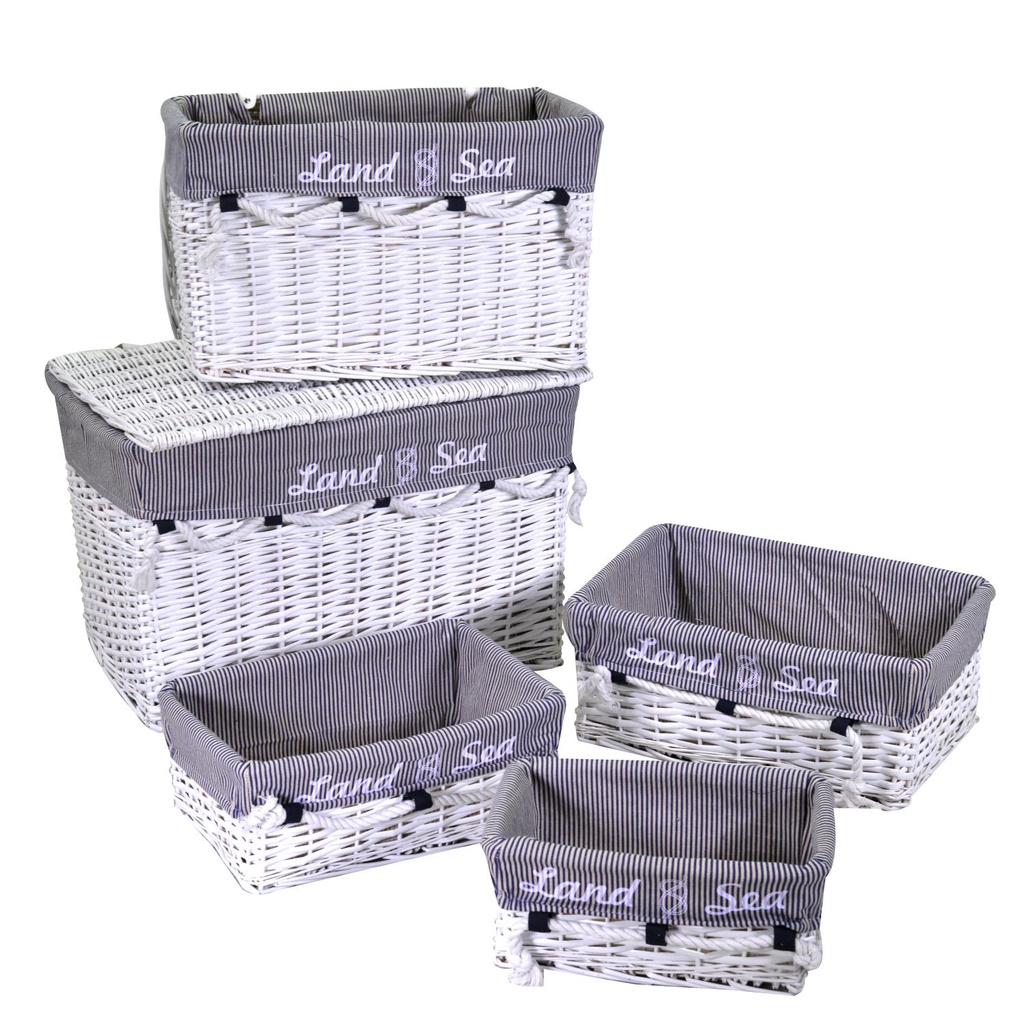 Baule in vimini con 3 cassetti bianco