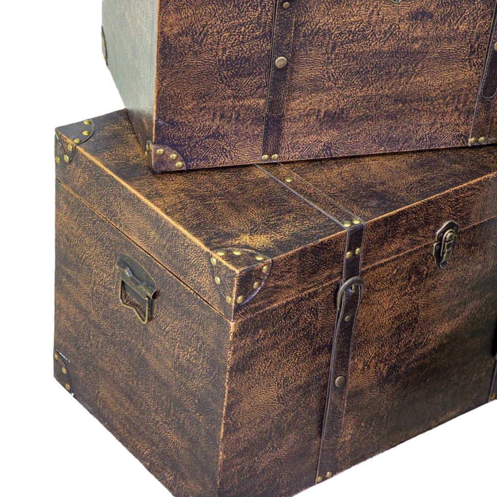 Rectangular brown wooden eco-leather trunk 1-3 cm68x38h40