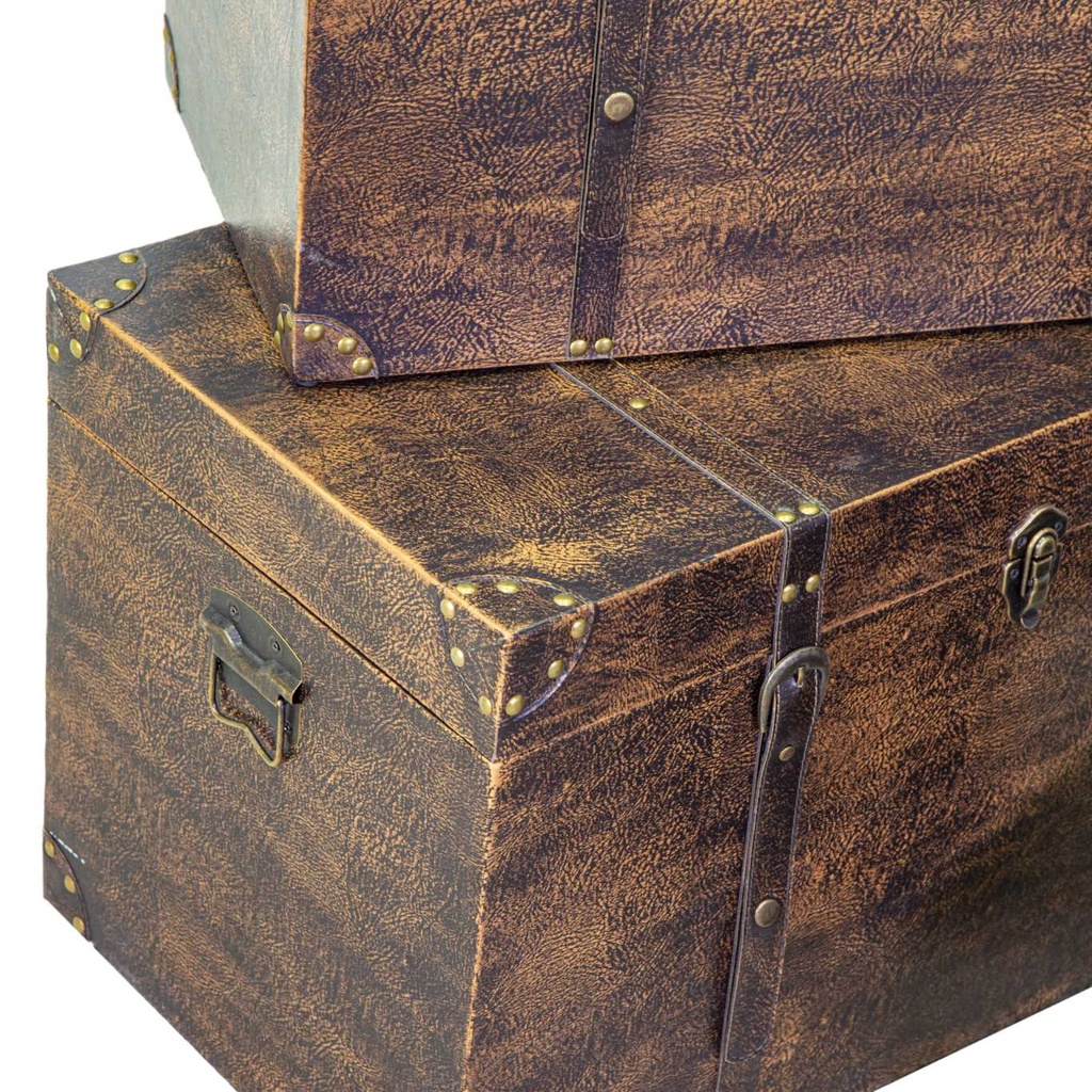 Rectangular brown wooden eco-leather trunk 1-3 cm68x38h40