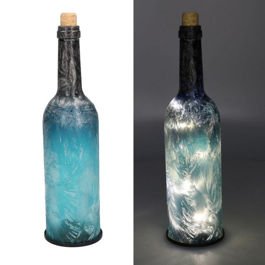 Bottiglia vetro blu pavone con led tondo cmø8h29