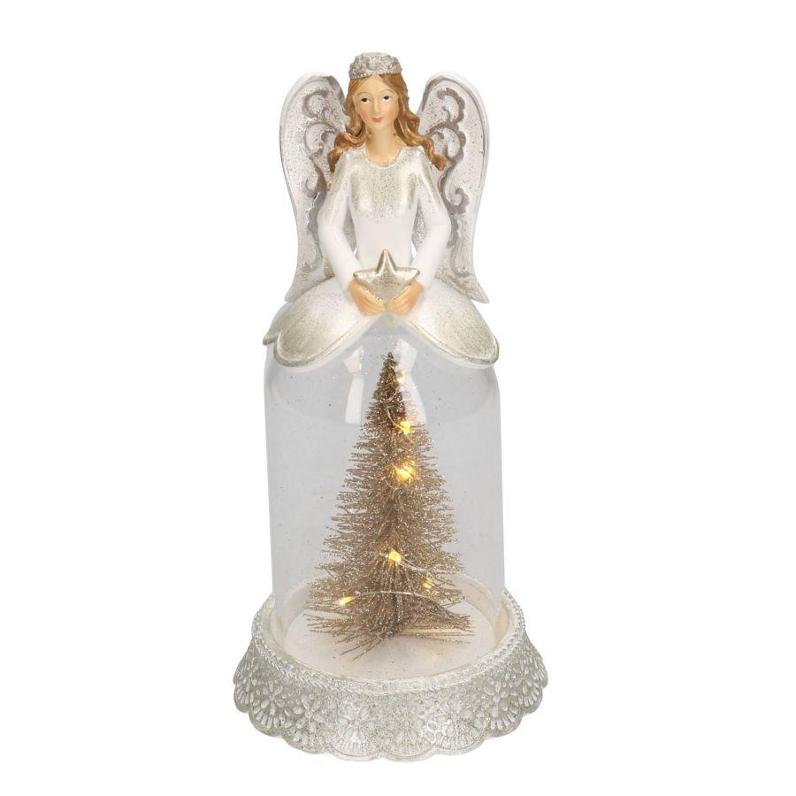 Campana vetro resina bianco angelo con pino cmø12h24