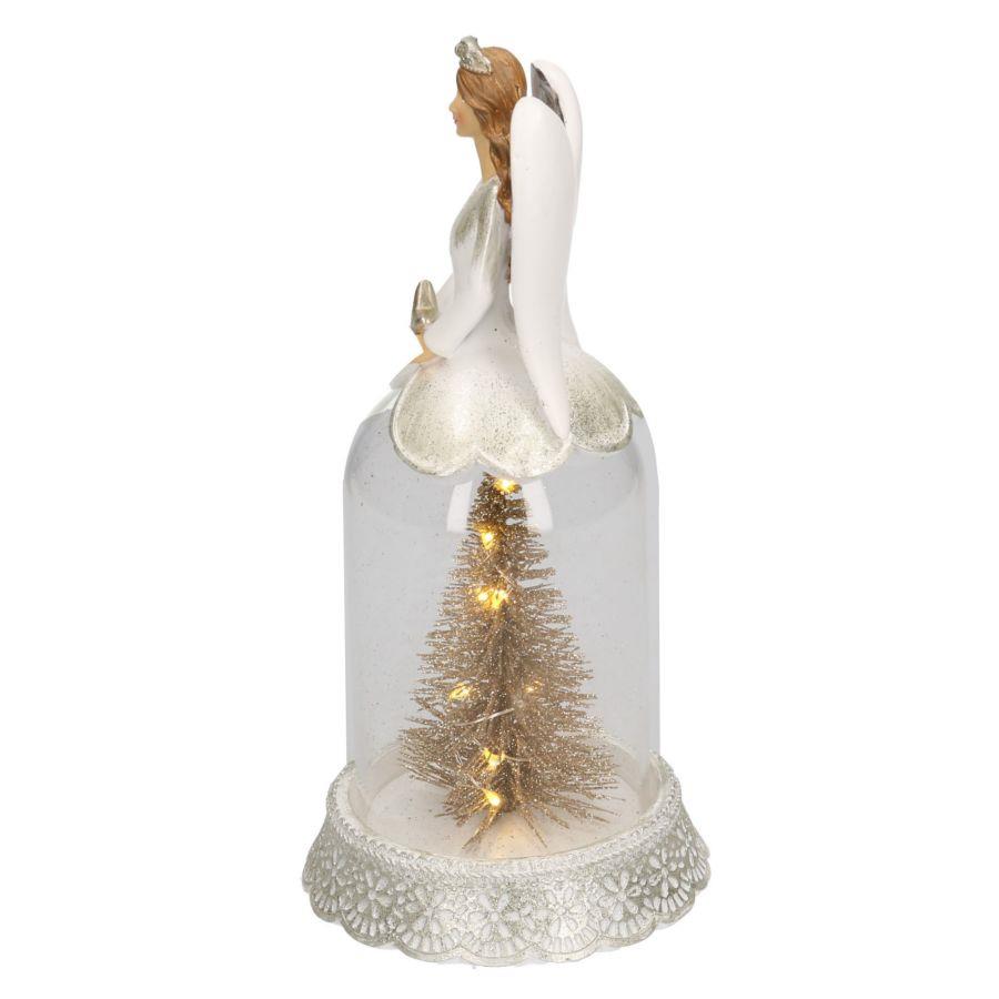 Campana vetro resina bianco angelo con pino cmø12h24