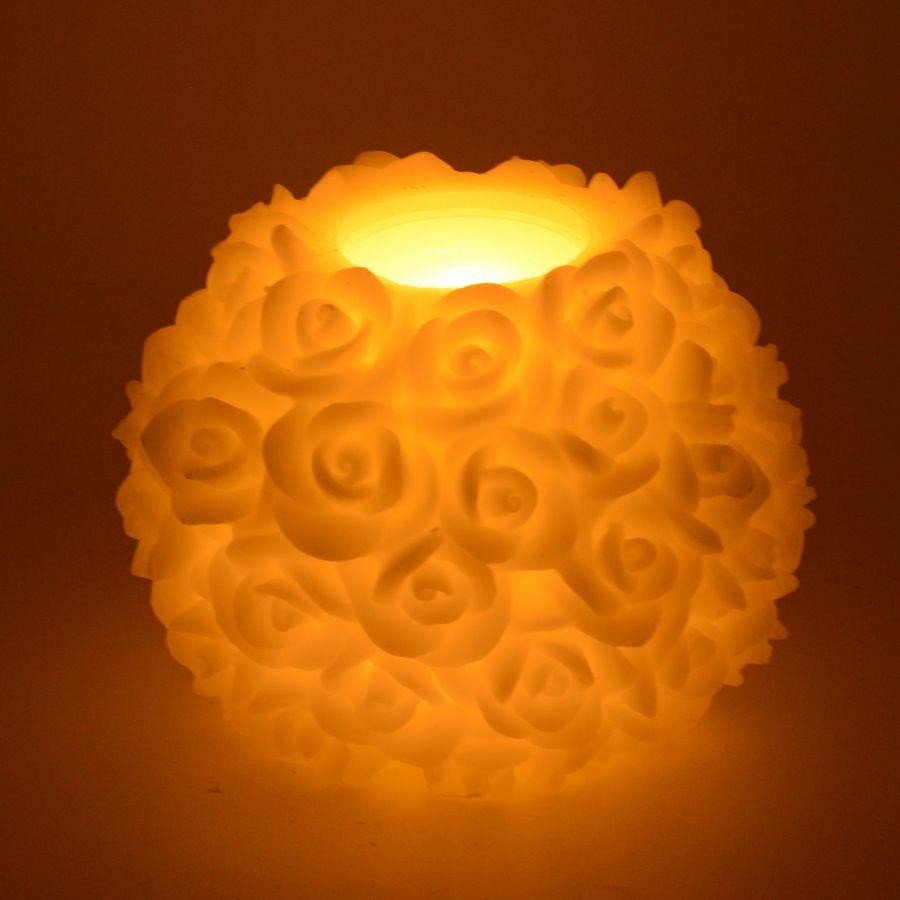 Candela Led Bianco con rose cm 25 x 20 h