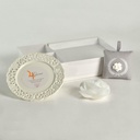 Candela c/piattino rosa luna latte &amp; miele cm26x17h4,5 - 8 ore