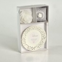 Candela c/piattino rosa luna latte &amp; miele cm26x17h4,5 - 8 ore