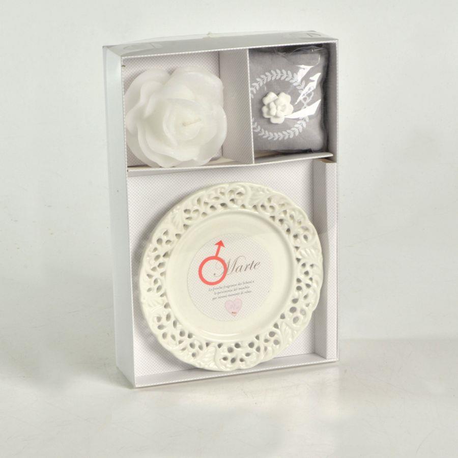 Candela c/piattino rosa marte licheni&amp;muschio cm26x17h4,5 - 8 ore