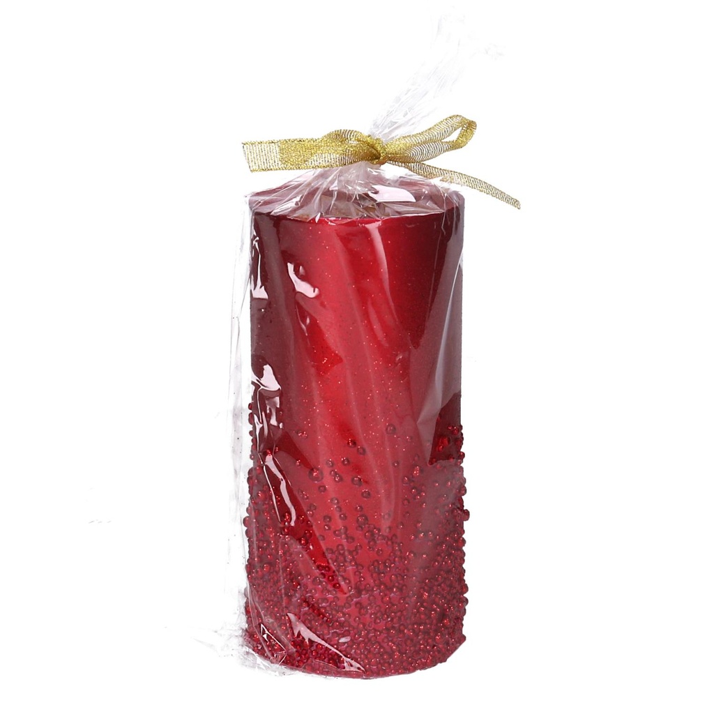 Candela paraffina con bolle rosso cmø7h15