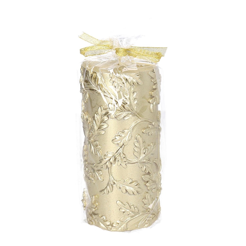 Candela paraffina foglie goffrate oro cm ø7h15