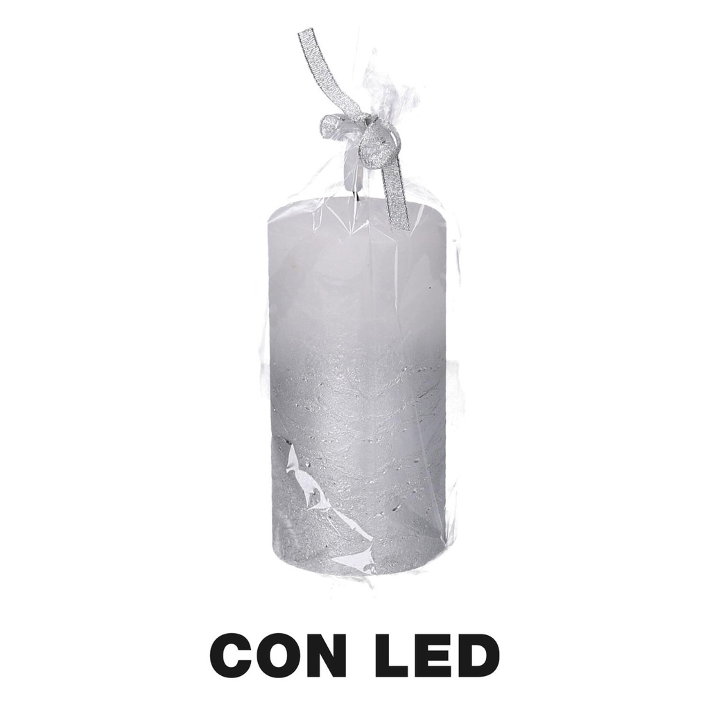 Candela paraffina led argento cm ø7,5h15