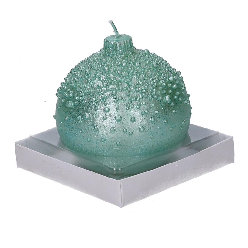 Candela paraffina sfera con bolle turchese cm ø9h9